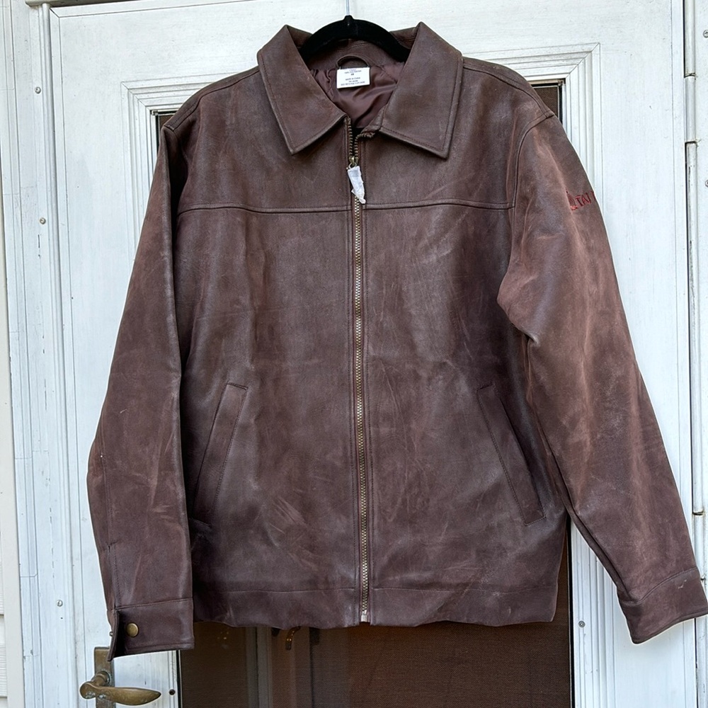 DONAD TRUMP TAJ MAHAL MENS BROWN FAUX LEATHER JACKET-XS